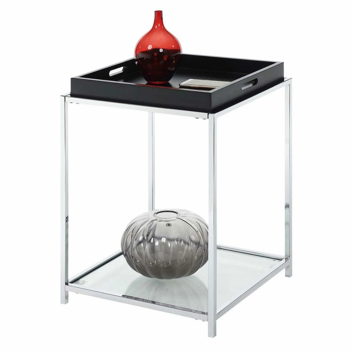 Brand new ๐ Square End Tables & Side Tables Convenience Concepts Palm Beach Square Metal And Glass End Table With Removable Tray โค๏ธ - Image 4