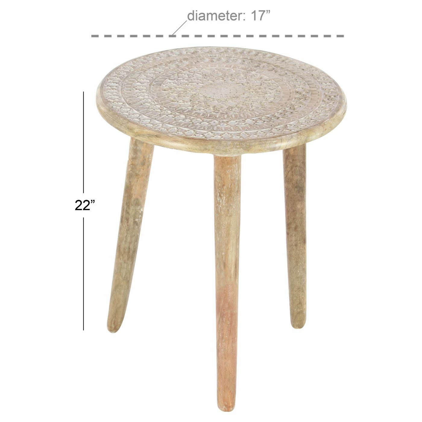 Outlet π Round End Tables & Side Tables DecMode Distressed Carved End Table π - Image 4