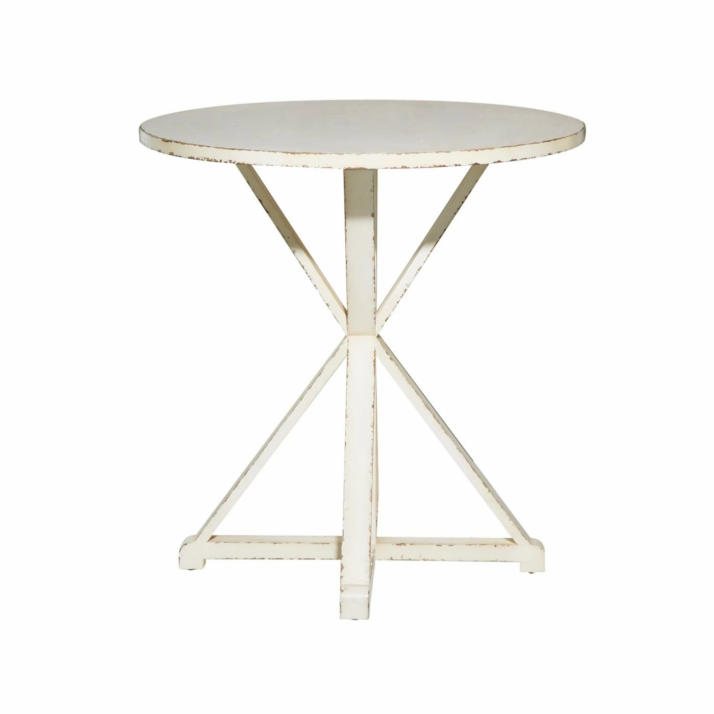 Best Sale β¨ Round End Tables & Side Tables DecMode Round Wood Table Top With Hourglass Structure Accent Table - Distressed White π - Image 4