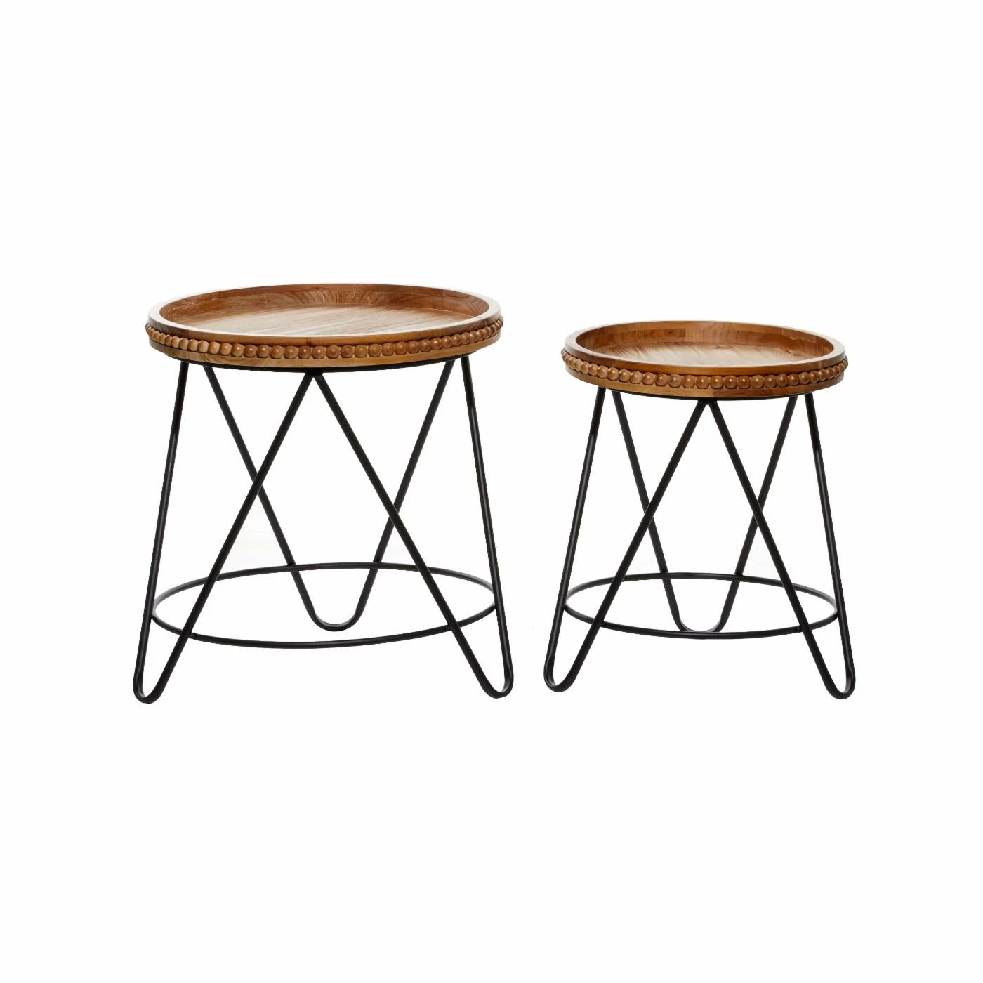 Discount 🎁 Round End Tables & Side Tables DecMode Wood Brown Round Top With Bead Detailed On Side Accent Table - Set Of 2 ⭐ - Image 4