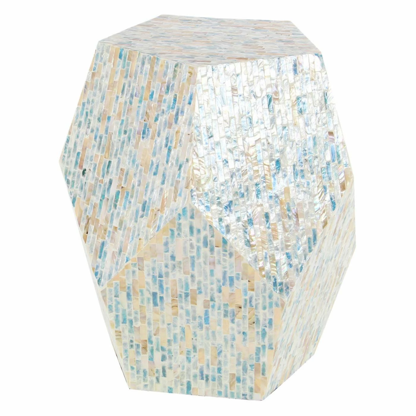 Outlet π Other Shapes - End Tables & Side Tables DecMode Natural Wood And Shell Pentagon Faceted Accent Table 𧨠- Image 4