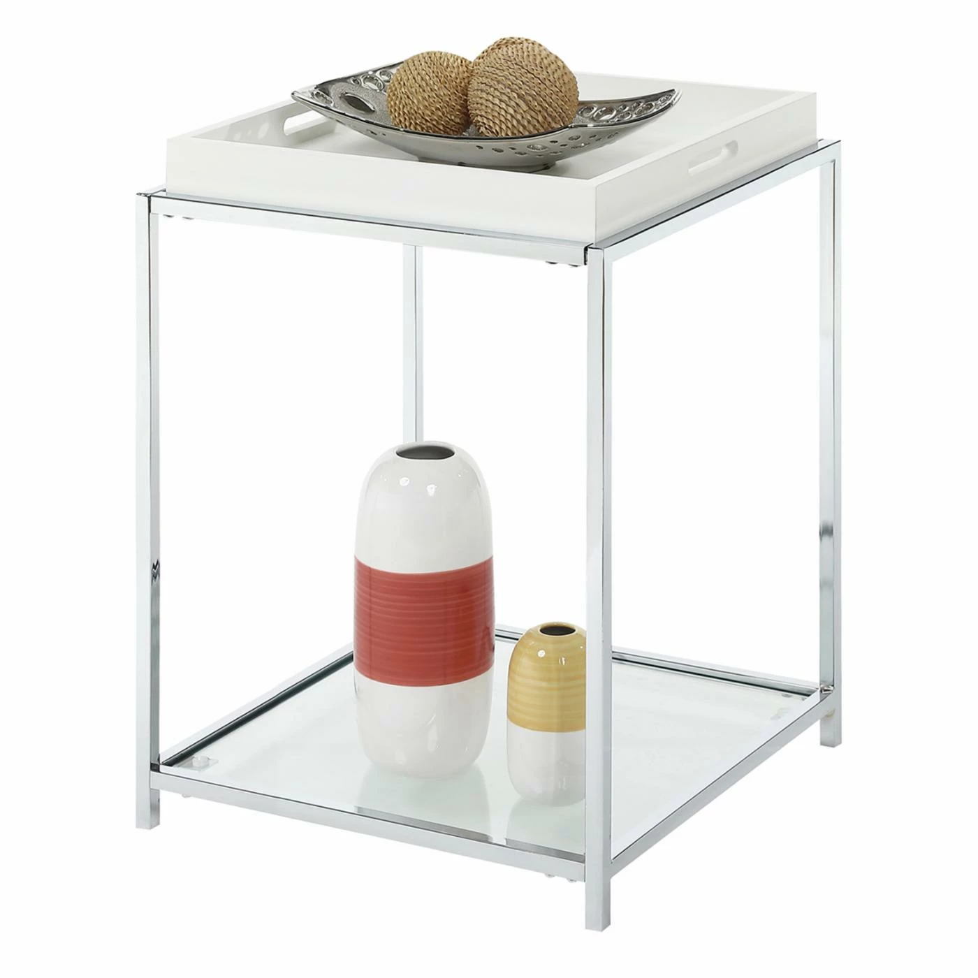 Brand new ๐ Square End Tables & Side Tables Convenience Concepts Palm Beach Square Metal And Glass End Table With Removable Tray โค๏ธ - Image 7
