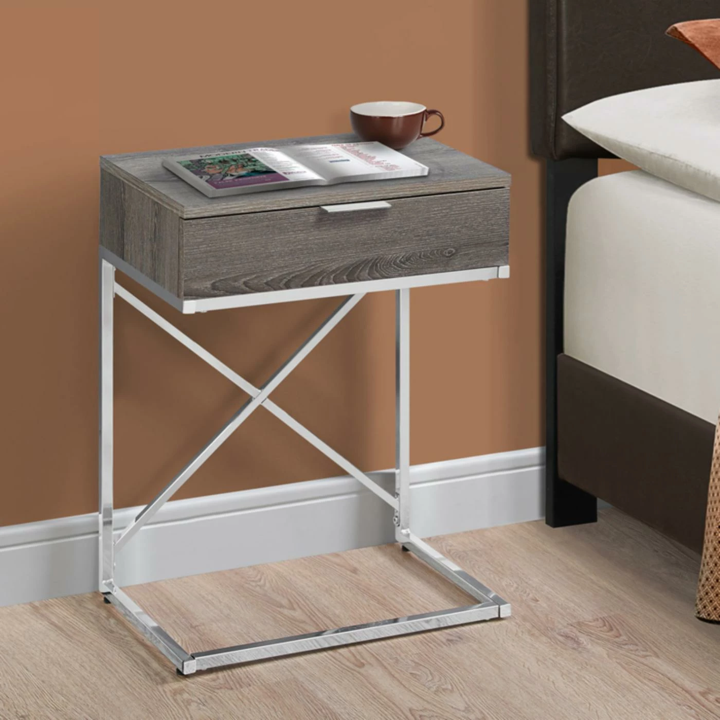 New 🛒 Rectangle End Tables & Side Tables Monarch Specialties Single Drawer Rectangular End Table With Cross Legs 👍 - Image 7