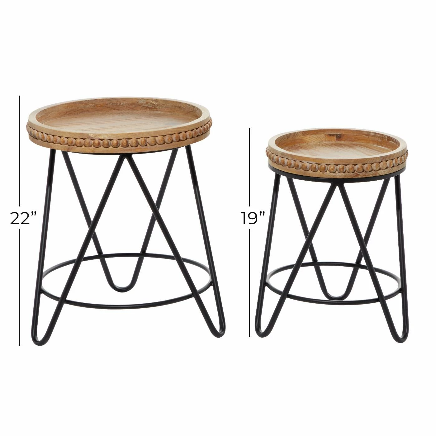 Discount 🎁 Round End Tables & Side Tables DecMode Wood Brown Round Top With Bead Detailed On Side Accent Table - Set Of 2 ⭐ - Image 7