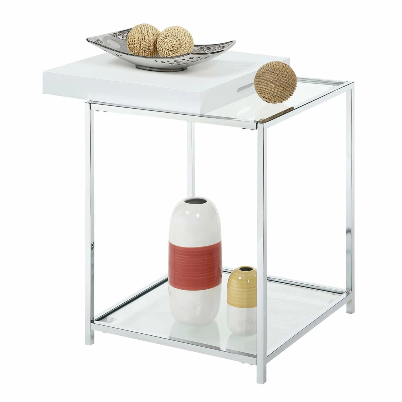 Brand new ๐ Square End Tables & Side Tables Convenience Concepts Palm Beach Square Metal And Glass End Table With Removable Tray โค๏ธ - Image 8