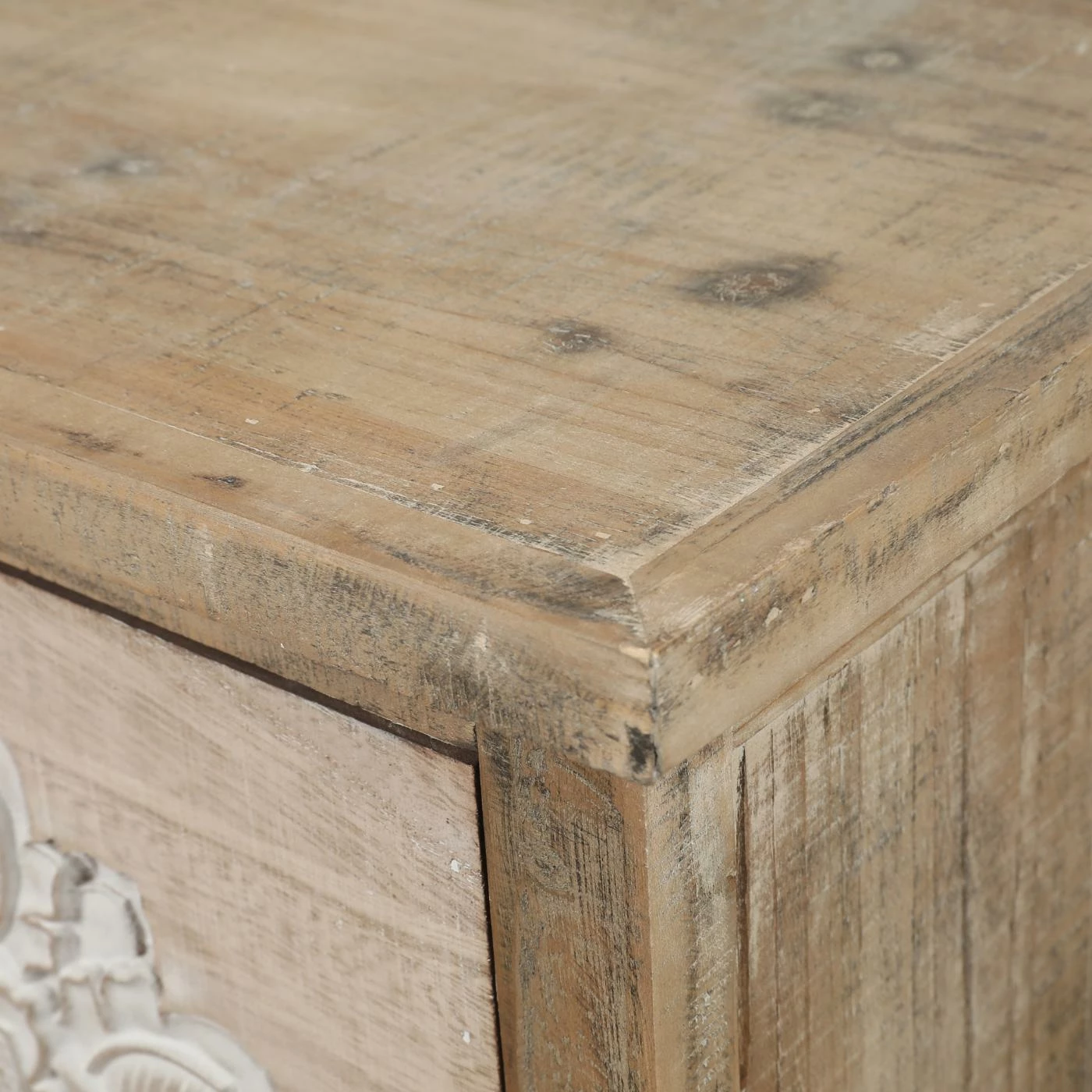 Promo π Rectangle End Tables & Side Tables LuxenHome Natural Wood White Floral 3-Drawer End Table β - Image 8