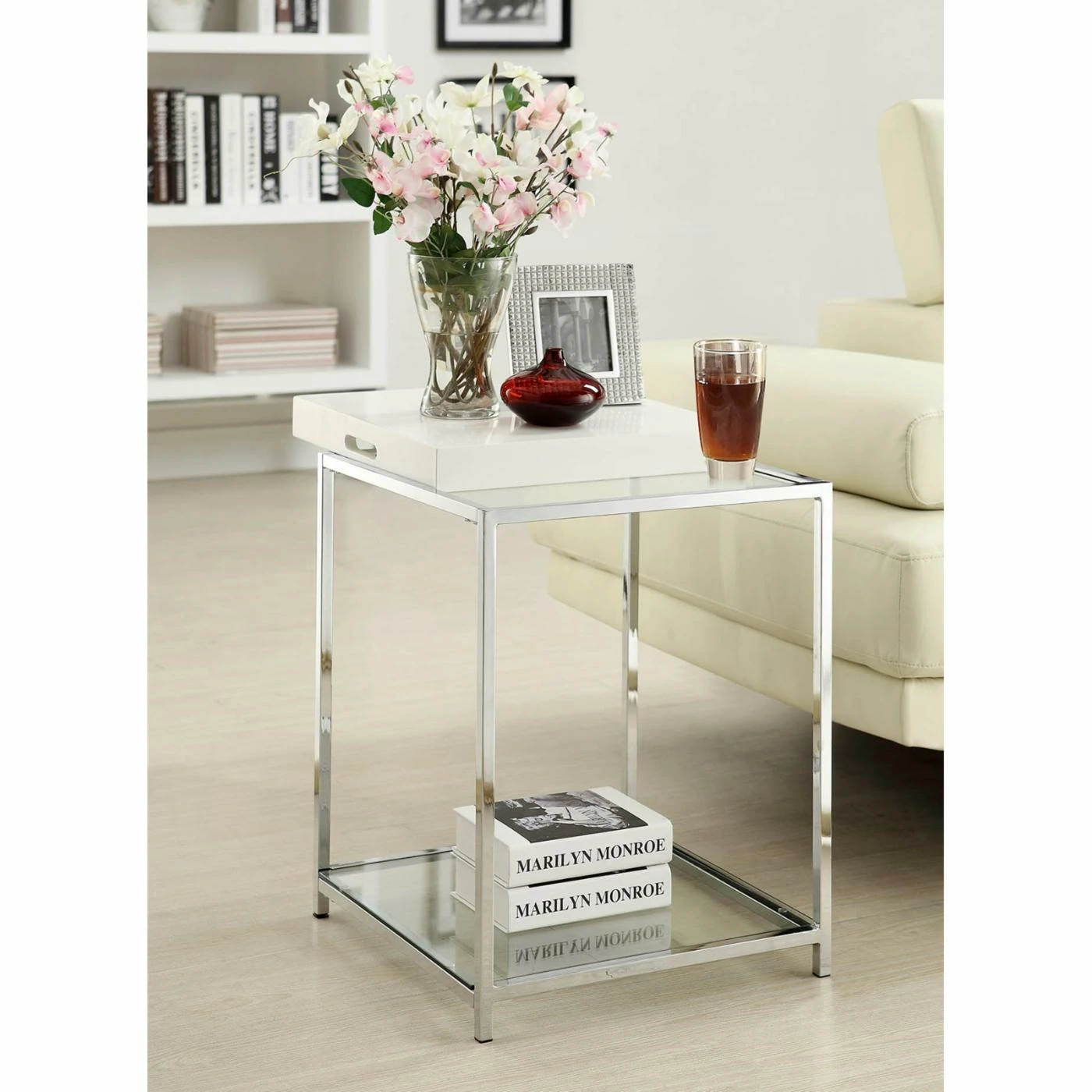 Brand new ๐ Square End Tables & Side Tables Convenience Concepts Palm Beach Square Metal And Glass End Table With Removable Tray โค๏ธ - Image 9