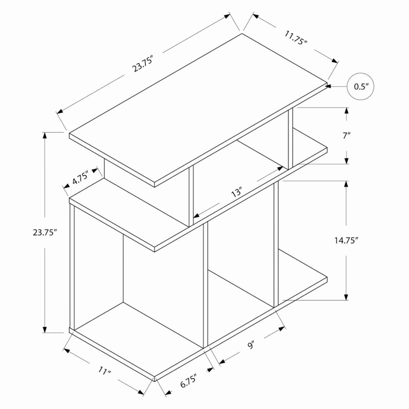 Best Pirce π Rectangle End Tables & Side Tables Monarch Specialties 24L In. 3 Tiered End Table π - Image 2