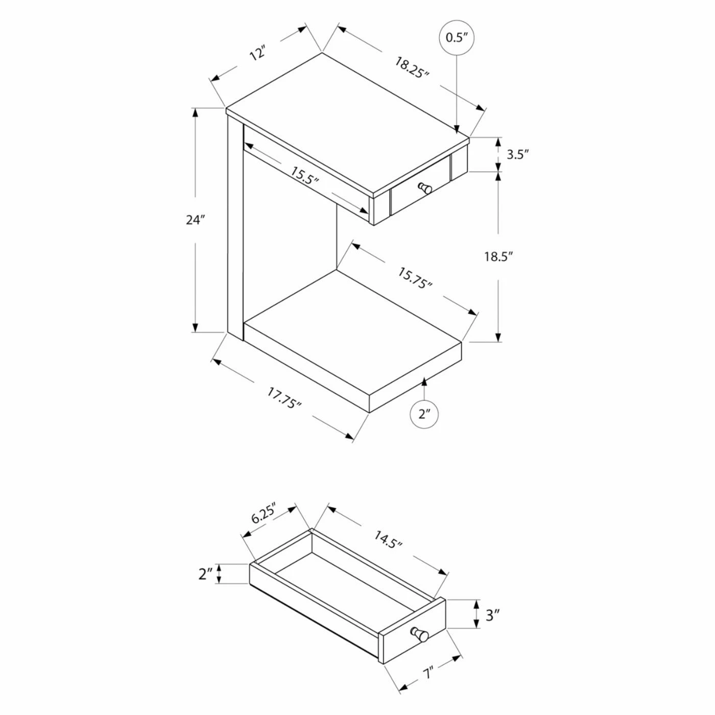 Promo β Rectangle End Tables & Side Tables Monarch Specialties Modern 1-Drawer End Table π - Image 2