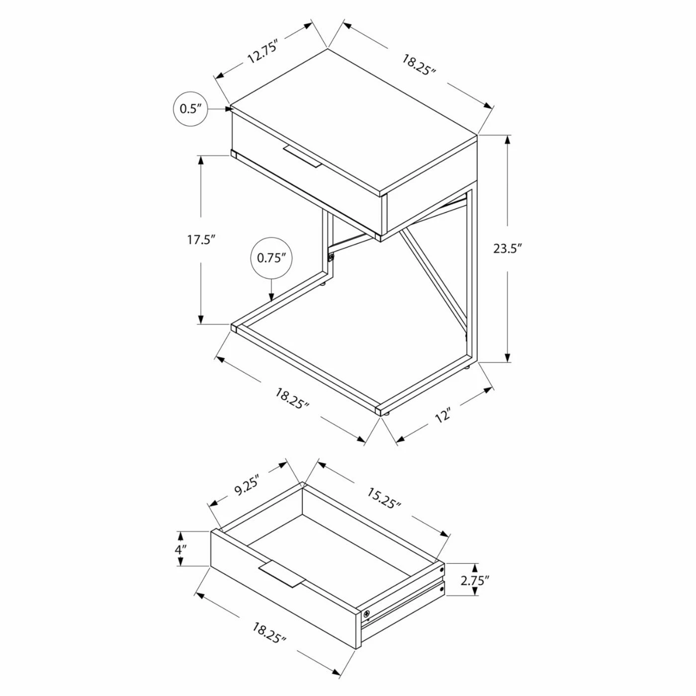 New 🛒 Rectangle End Tables & Side Tables Monarch Specialties Single Drawer Rectangular End Table With Cross Legs 👍 - Image 10