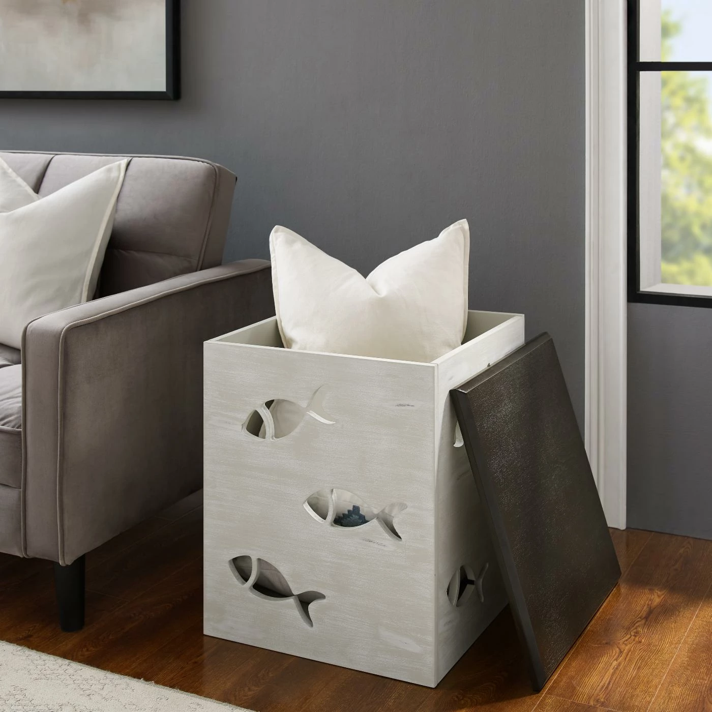 Cheap π₯° Square End Tables & Side Tables Powell Gareth Side Table - Gray Top And Cream Base β€οΈ - Image 3