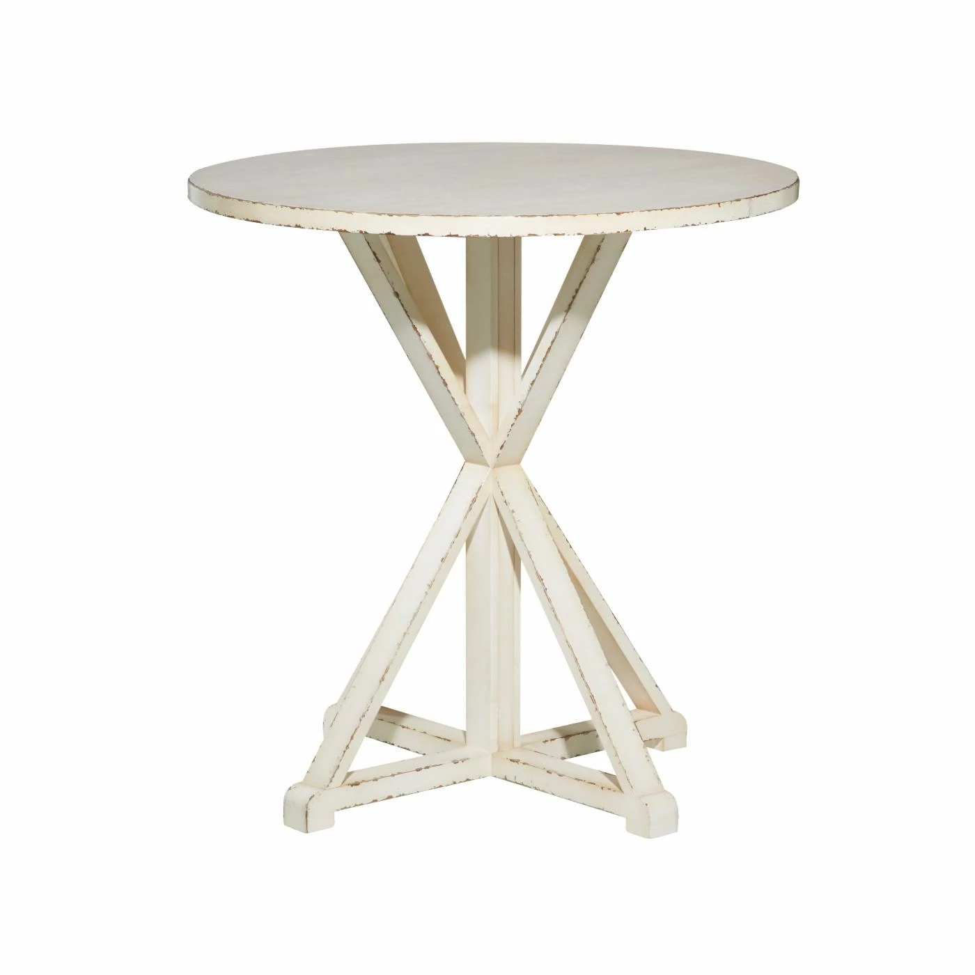 Best Sale β¨ Round End Tables & Side Tables DecMode Round Wood Table Top With Hourglass Structure Accent Table - Distressed White π - Image 3