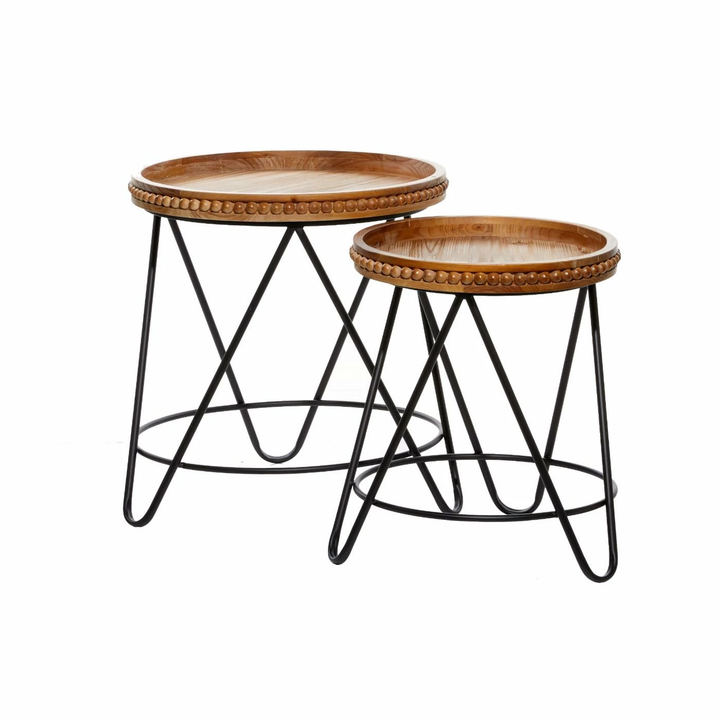 Discount 🎁 Round End Tables & Side Tables DecMode Wood Brown Round Top With Bead Detailed On Side Accent Table - Set Of 2 ⭐ - Image 3