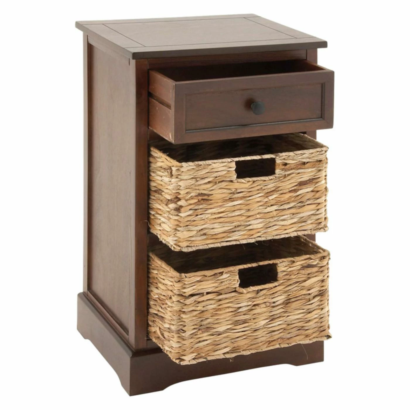 Best Sale ⭐ Rectangle End Tables & Side Tables DecMode Wooden Side Table With Wicker Baskets ⌛ - Image 3
