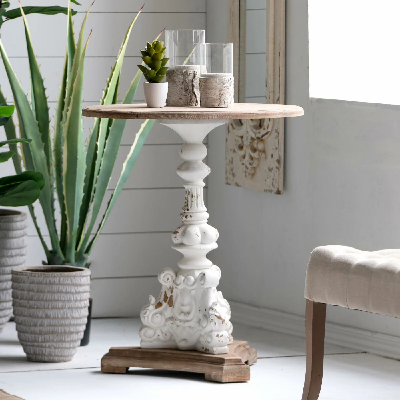Discount 💯 A & B Home Round End Tables & Side Tables A & B Home Antique White Round Pedestal Side Table 💯 - Image 2