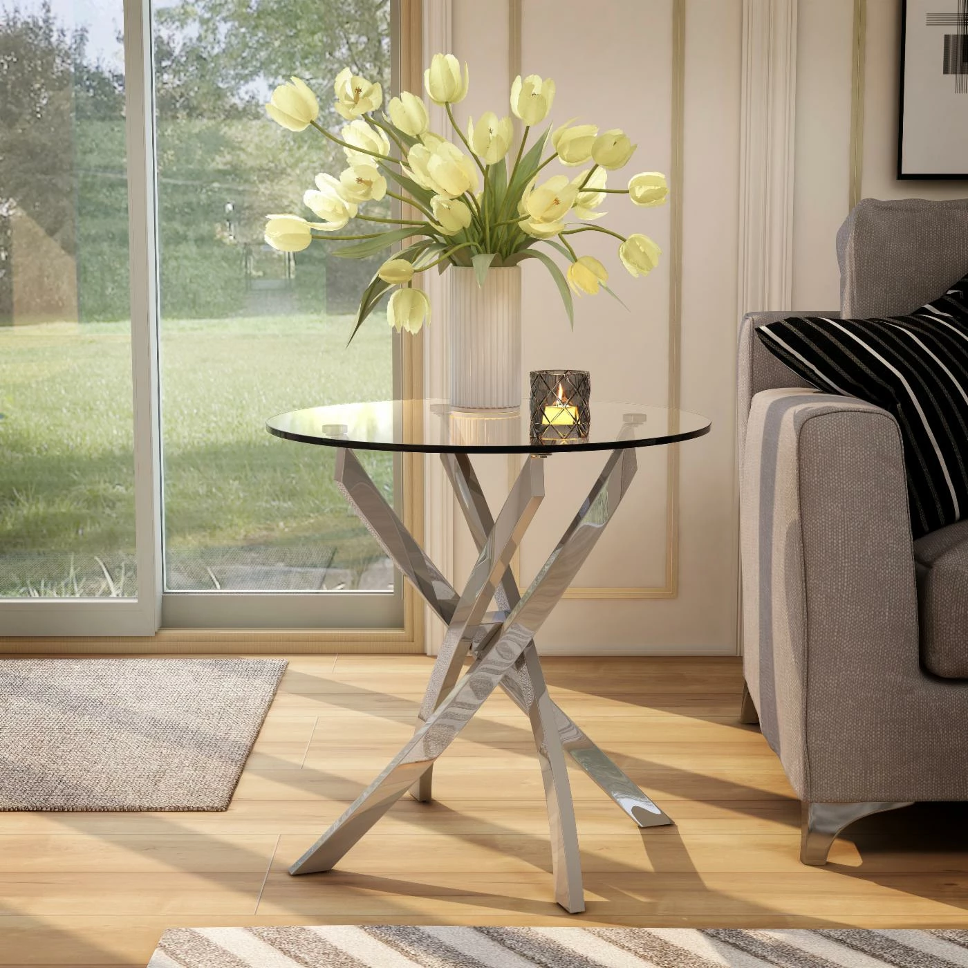 Best reviews of ❤️ Round End Tables & Side Tables Furniture Of America Myron Contemporary Style Chrome Base End Table 🛒 - Image 2