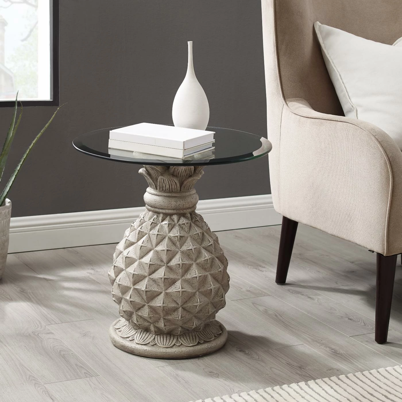 Best Sale π Round End Tables & Side Tables Powell Paradisa Pineapple Side Table - Gray And White β - Image 2