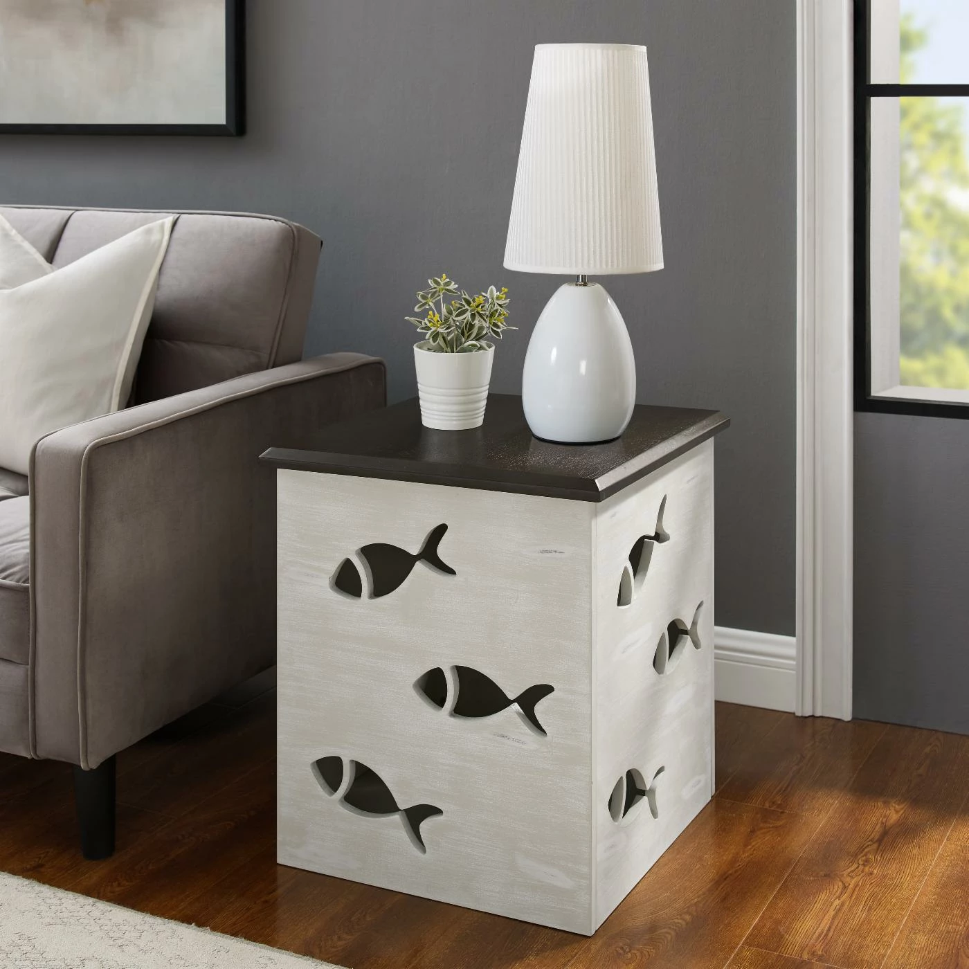 Cheap π₯° Square End Tables & Side Tables Powell Gareth Side Table - Gray Top And Cream Base β€οΈ - Image 2