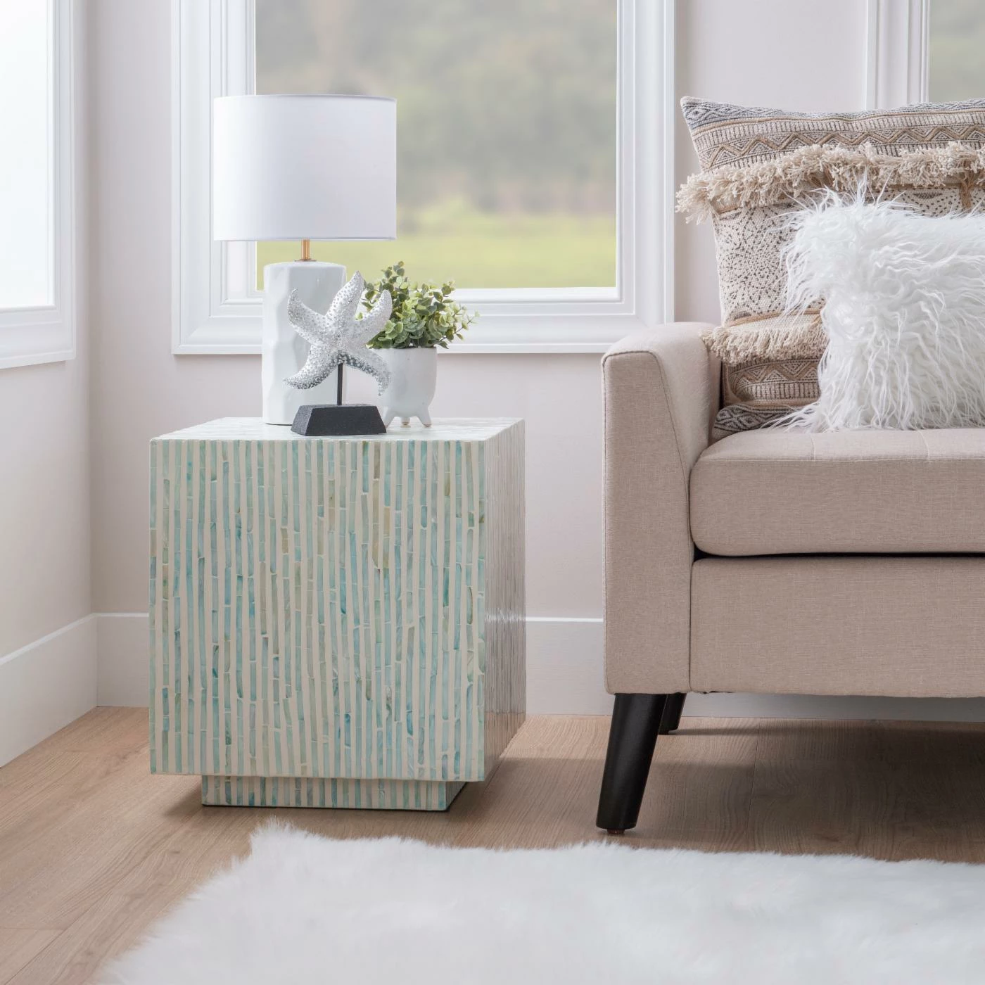 Brand new 👍 Square End Tables & Side Tables Linon Pippit Square End Table - Blue 👩 Mother Of Pearl 👏 - Image 2