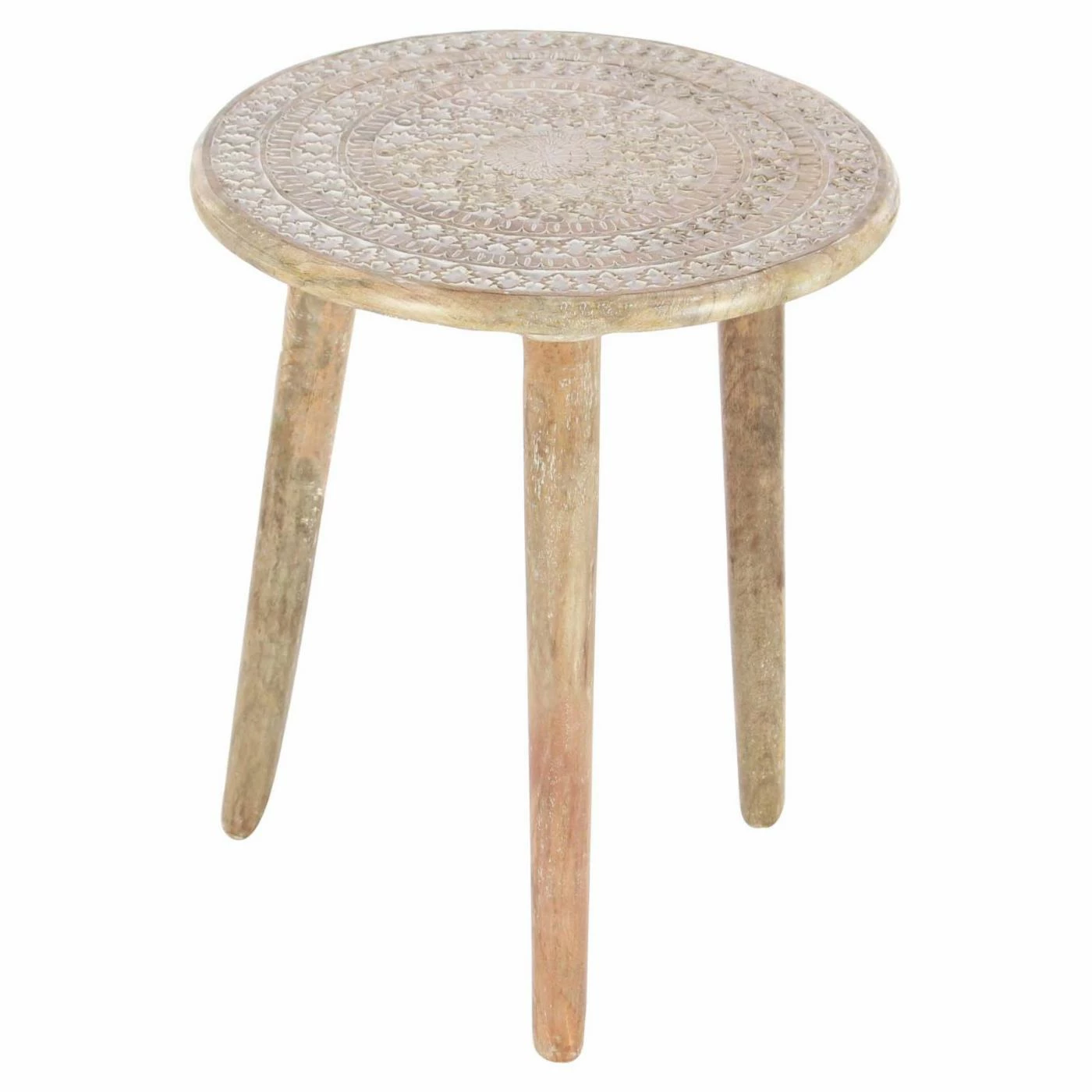 Outlet π Round End Tables & Side Tables DecMode Distressed Carved End Table π - Image 2