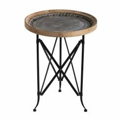 Cheapest 🥰 A & B Home Round End Tables & Side Tables A & B Home Classic Vintage Wood And Metal Round Side Table 😀