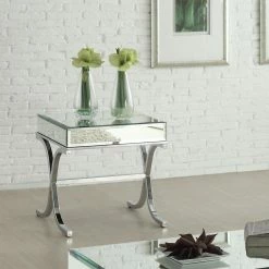 Wholesale ⌛ Square End Tables & Side Tables Acme Furniture Yuri Mirrored Top And Chrome End Table ⌛