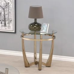 Wholesale 🥰 Round End Tables & Side Tables Acme Furniture Orlando II Champagne And Clear Glass End Table 🛒