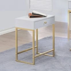 Brand new 🎉 Rectangle End Tables & Side Tables Acme Furniture Coleen White And Brass Side Table 🤩