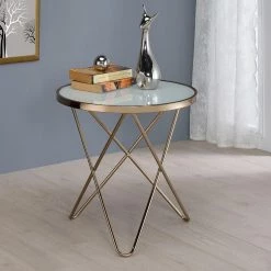 New 👍 Acme Furniture Round End Tables & Side Tables ACME Valora Frosted Glass End Table 🎉