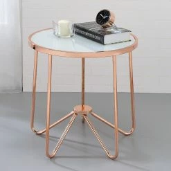 Best Pirce 🤩 Acme Furniture Round End Tables & Side Tables ACME Alivia Frosted Glass End Table 🎁