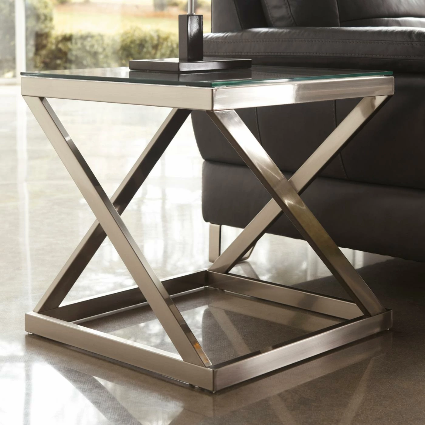 Discount 👏 Square End Tables & Side Tables Signature Design By Ashley Coylin Brushed Nickel Square End Table ⭐