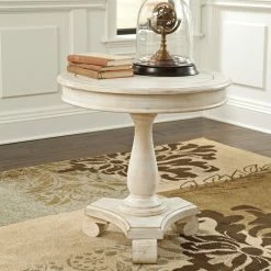 Outlet ✨ Round End Tables & Side Tables Signature Design By Ashley Cottage Accents White Round Accent Table 👍