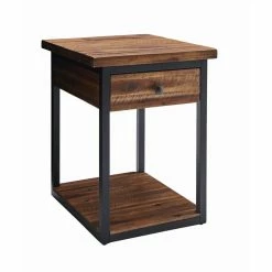 Best Sale ๐งจ Square End Tables & Side Tables Alaterre Furniture Claremont Rustic Wood End Table With Drawer And Shelf โค๏ธ
