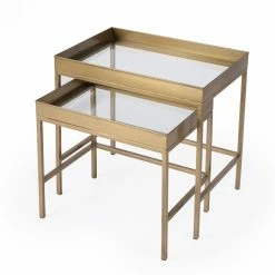 Flash Sale 💯 Butler Specialty Rectangle End Tables & Side Tables Butler Lenny Gold 2 Piece Glass Nesting Tables 👍