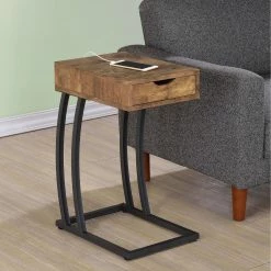 Deals ⌛ Rectangle End Tables & Side Tables Coaster Furniture Metal And Wood C-Shaped Accent Table ❤️