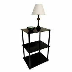Outlet 🤩 Rectangle End Tables & Side Tables Convenience Concepts Black Classic Glass 3-Tier End Table 🥰