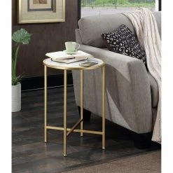 New ✨ Round End Tables & Side Tables Convenience Concepts Gold Coast Faux Marble Round End Table 🥰