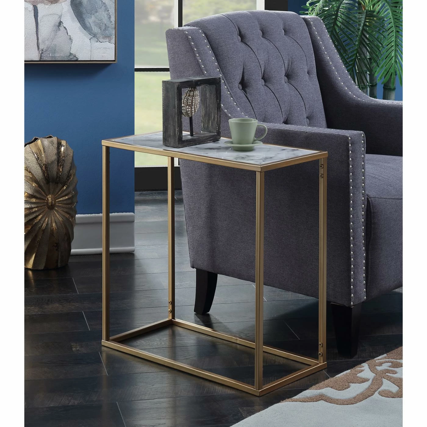 Brand new π Rectangle End Tables & Side Tables Convenience Concepts Gold Coast Faux Marble Top End Table π