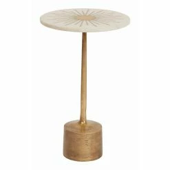 Best deal 🥰 Round End Tables & Side Tables Creative Co-Op Pedestal Marble Sunburst Side Table 😀