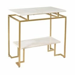 Discount 🎁 Rectangle End Tables & Side Tables Coast To Coast Vendar Gold Accent Table With Marble Top 🔥