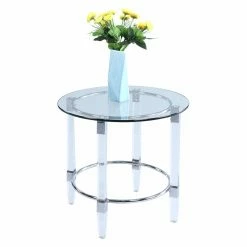Flash Sale 🧨 Round End Tables & Side Tables Chintaly Round Glass Top End Table 💯