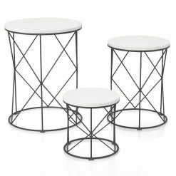 Cheapest 🥰 Round End Tables & Side Tables Furniture Of America Minkwelle Round 3-Piece Nesting Table - White 🥰