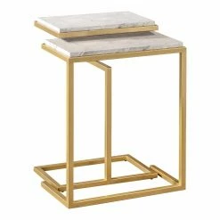 Outlet 🤩 Rectangle End Tables & Side Tables Furniture Of America Haber Faux Marble 2-Piece Nesting Tables 🧨