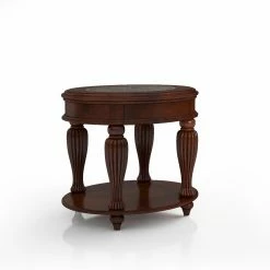 Budget ❤️ Oval End Tables & Side Tables Furniture Of America Baxter Beveled Tempered Glass Oriental End Table - Dark Cherry ⭐