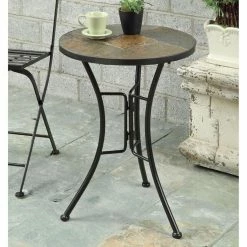 Best Sale 🎉 Round End Tables & Side Tables 4D Concepts Slate Round Top Table ❤️