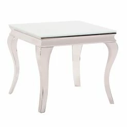 Outlet ✔️ Square End Tables & Side Tables Elizabeth Austin Stainless Steel End Table With Thick Tempered Glass Top ✔️