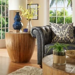 Budget 🎁 Round End Tables & Side Tables Weston Home Adeline Southwestern Barrel End Table 😍
