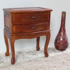 Budget 🌟 Rectangle End Tables & Side Tables International Caravan Windsor Hand Carved Walnut Stain 2 Drawer End Table 🛒