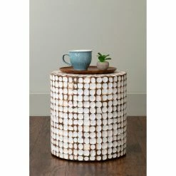 Hot Sale 🌟 Round End Tables & Side Tables East At Main Columbia Coconut Shell Inlay Round Accent Table 👍