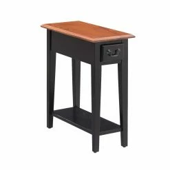 Best deal ⌛ Rectangle End Tables & Side Tables Leick Home One Drawer Narrow Side Table With Shelf, Medium Oak And Slate Black 👏